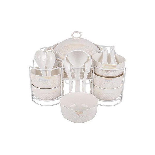 Conjunto de Sopeiras de Porcelana 15 Peças Elegantes para Servir
