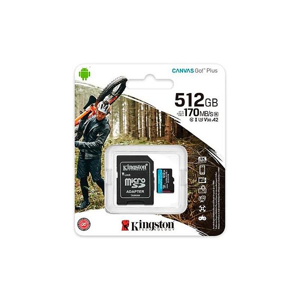 Cartão de Memória Micro SD Kingston Canvas Go Plus 512GB - SDCG3/512GB, 170MB/s