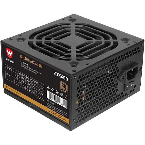 Fonte ATX 600W 80 Plus Bronze Bivolt - Energia Eficiente para PC - Cor Preta