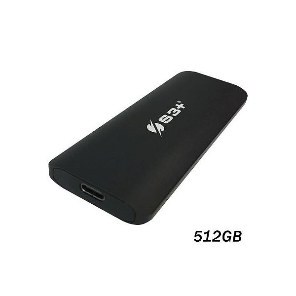 SSD Externo S3+ 512GB USB-C 3.1 - Alta Performance em Preto
