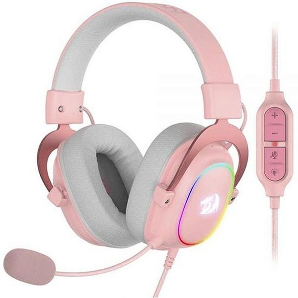 Fone de Ouvido Gamer Redragon H510P-RGB Zeus X - Microfone Unidirecional Rosa 53MM