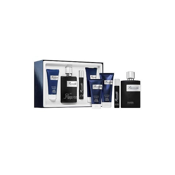Kit de Perfume e Gel Facial Faconnable Riveira - 4 em 1 para Homens