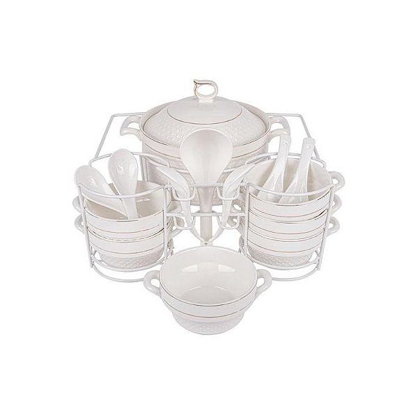 Conjunto de Sopas de Porcelana 15 Peças - Elegância para sua Mesa.