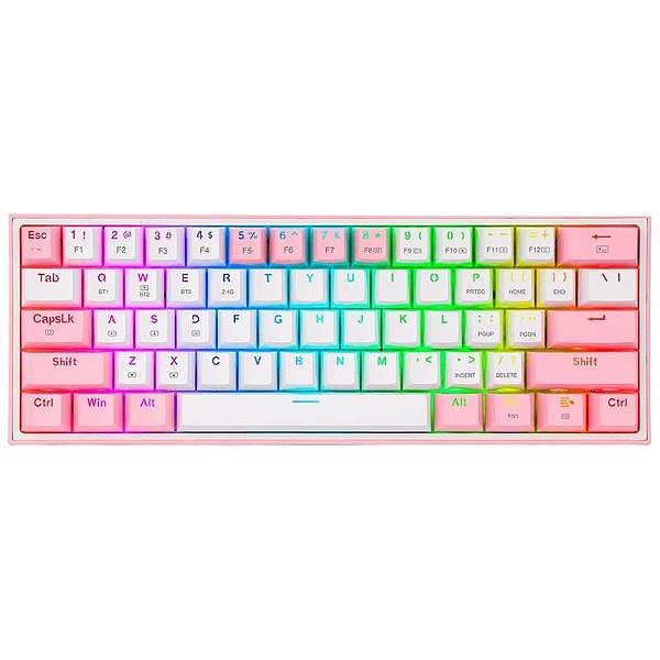 Teclado Gamer Sem Fio Redragon K616-RGB Fizz Pro - Branco e Rosa (Inglês)