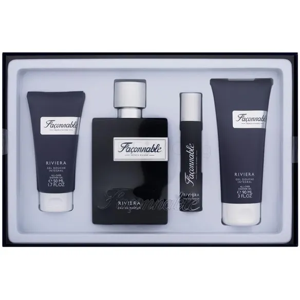 Perfume Masculino Façonnable Riviera Edp + Gel De Banho - Conjunto 90Ml + 20Ml + 50Ml + 90Ml