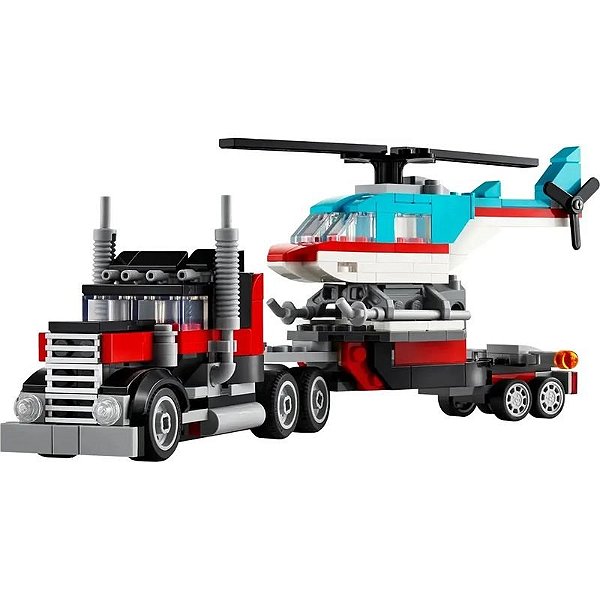 Caminhão Plataforma 3 em 1 com Helicóptero - Lego Creator 31146 (270 Peças)