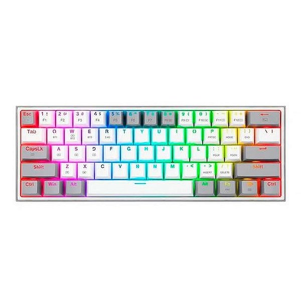 Teclado Sem Fio Redragon K616-RGB WG Fizz Pro - Branco e Cinza Gaming