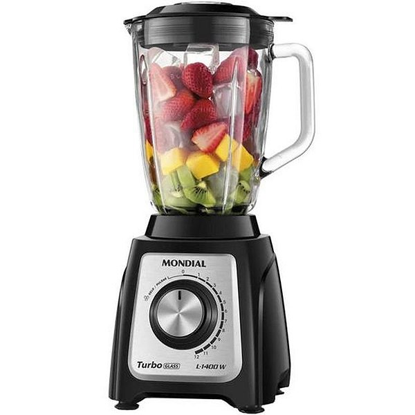 Liquidificador Turbo Mondial Inox L-1400-Gi 110V - 2.2L Preto E Prata