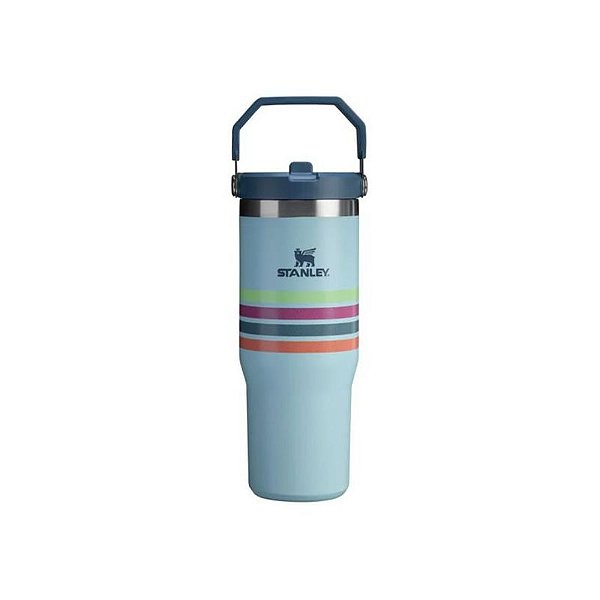 Garrafa Térmica Stanley Iceflow com Tampa Flip e Canudo - 887 ML - Listras Verde Água