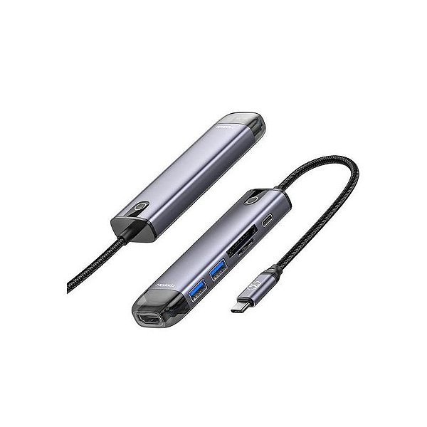 Hub Mcdodo HU-774 6EM1 USB-C 100W - Cinza - Conector Multiuso e Alta Potência