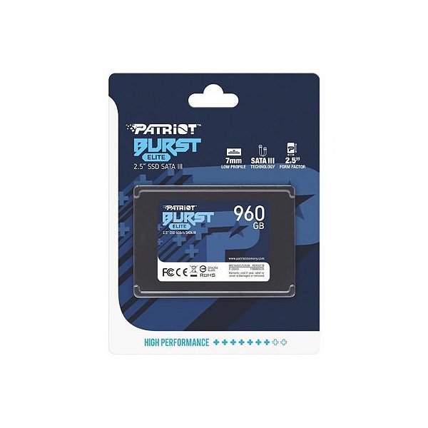 SSD Patriot Burst Elite 960GB 2.5 SATA 3 - Leitura 450MB/s e Gravação 320MB/s