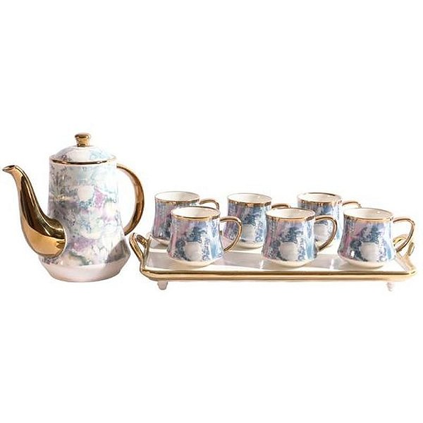 Conjunto Elegante de Porcelana para Chá e Café com 8 Peças