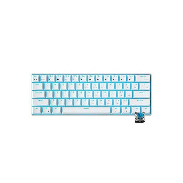 Teclado Mecânico Wireless Royal Kludge RK61, 60%, RGB, Switch Blue, Branco