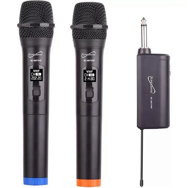 Microfone Sem Fio VHF Dual Supersonic SC-907VHF - Preto - (Embalagem Danificada)