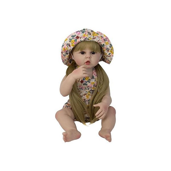 Boneca Reborn V-009 - 55CM - Silicone com Roupinha Estampada Floral