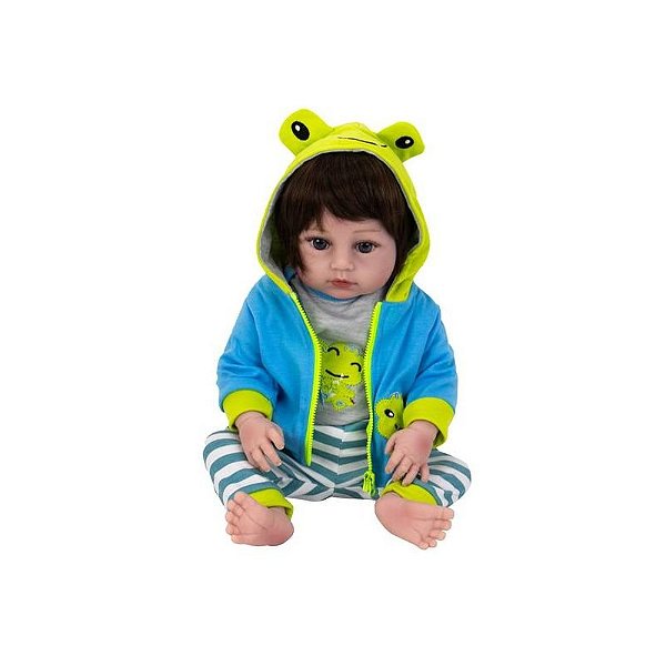 Boneca Reborn Baby V-023 - 48cm em Silicone com Roupa Azul Claro