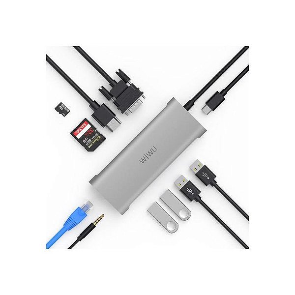Hub USB C Alpha T5 Pro 4 em 1 Multiplas Portas HDMI 3.0. Áudio Estéreo 3.5mm e Typ