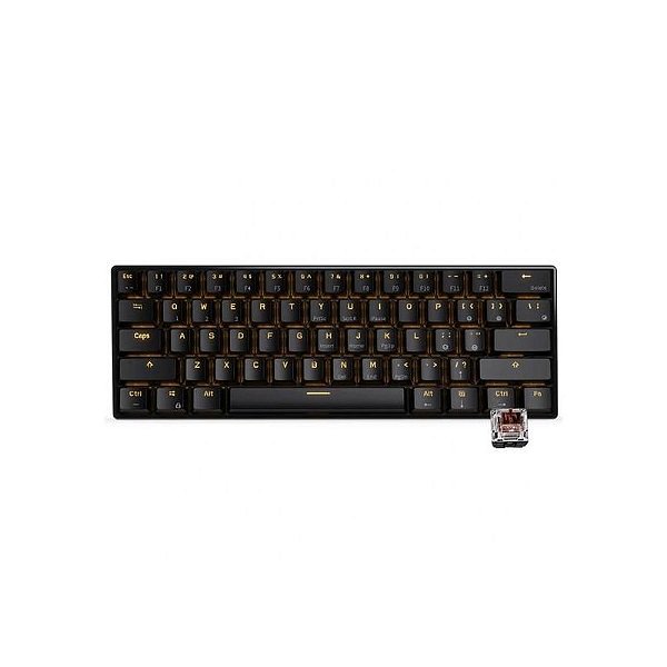 Teclado Mecânico Royal Kludge RK61 Plus, 60%, RGB, Linear Wireless, Switch Blue, Preto