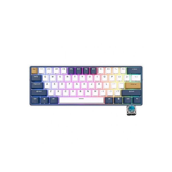 Teclado Mecânico Royal Kludge RK61 Plus Mini, 60%, RGB, Sem Fio, Switch Blue, Azul Klein