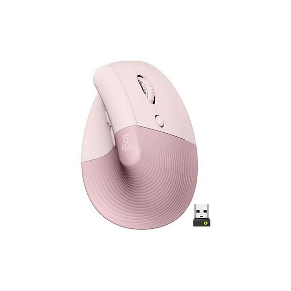 Mouse Vertical Sem Fio Logi Lift Rosa 910-006472 - Silencioso e Ergonômico