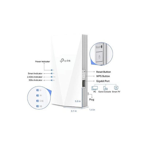 Amplificador De Sinal Tp-Link Re600X Ax1800 Dual Band Wifi 6