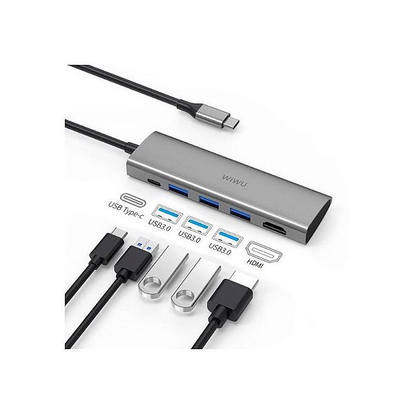 Concentrador Usb-C Wiwu T8 7 Em 1 - Hdmi Sd Micro Sd Tipo-C Usb 3.0