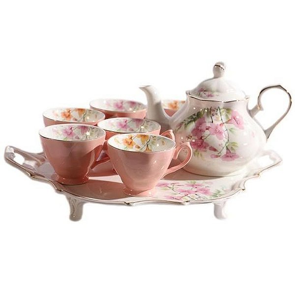 Conjunto Elegante de Porcelana para Chá e Café - 8 Peças Finas
