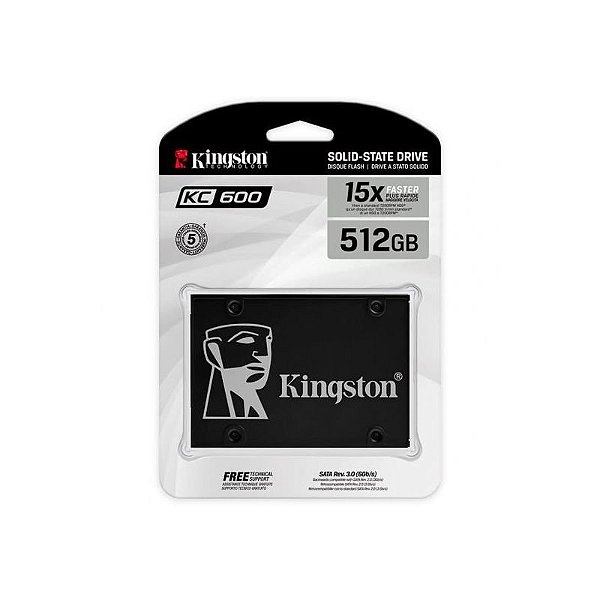 SSD Kingston KC600 512GB 2.5 SATA III - Alta Performance Leitura 550MB/s Gravacao 520MB/s