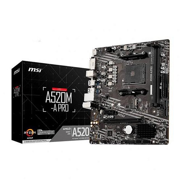 Placa Mãe MSI A520M-A Pro AM4 com DVI, HDMI e M.2 - Ideal para Montagens Eficientes