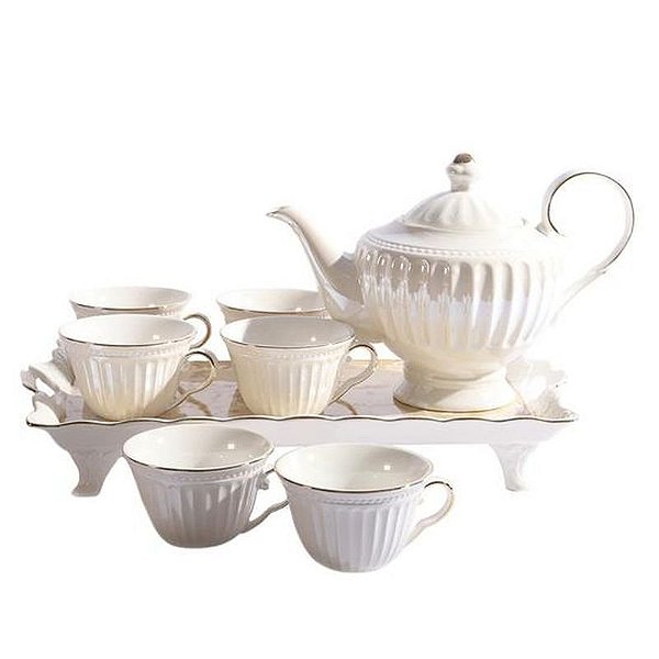 Conjunto Elegante de Porcelana para Chá e Café - 8 Peças