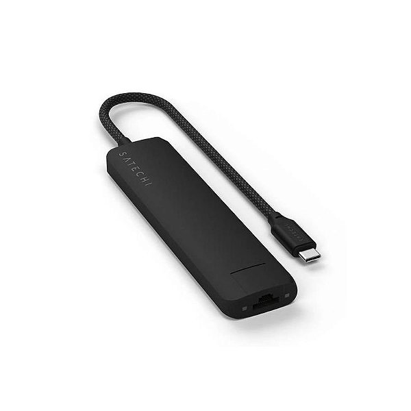 Hub Satechi ST-P7SK Slim 7 em 1 USB-C - Conector Multiportátil Preto