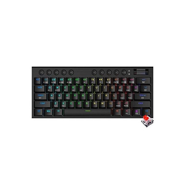 Teclado Mecânico Gamer Sem Fio Redragon K632RGB-Pro Horus Mini - Preto e Vermelho
