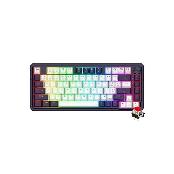 Teclado Gamer Mecânico Redragon K673WB-RGB-Pro Ucal Pro Mini Sem Fio / Vermelho / Inglês - Roxo / Branco
