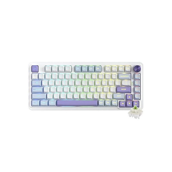 Teclado Mecânico Gamer Redragon K673WBP-RGB Max Mini Sem Fio - Branco e Azul, Teclas Verdes