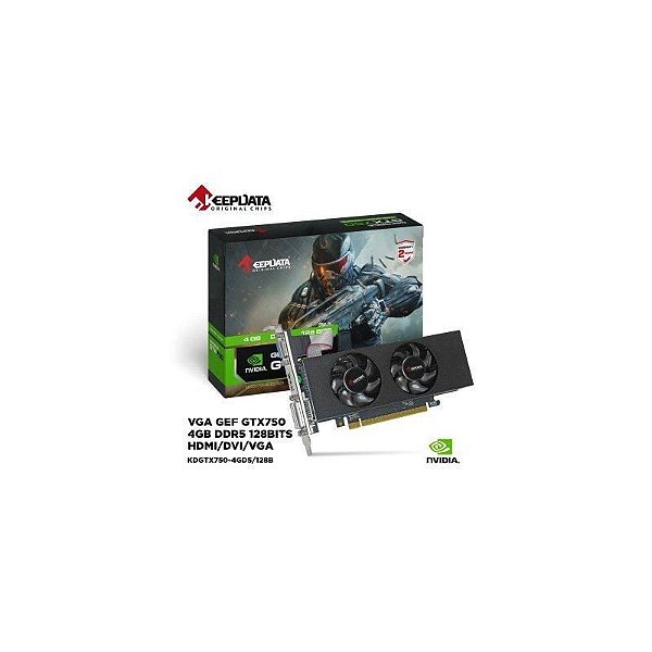 Placa de Vídeo 4GB GTX 750 Keepdata DDR5 128-Bits - Saídas HDMI/DVI/VGA
