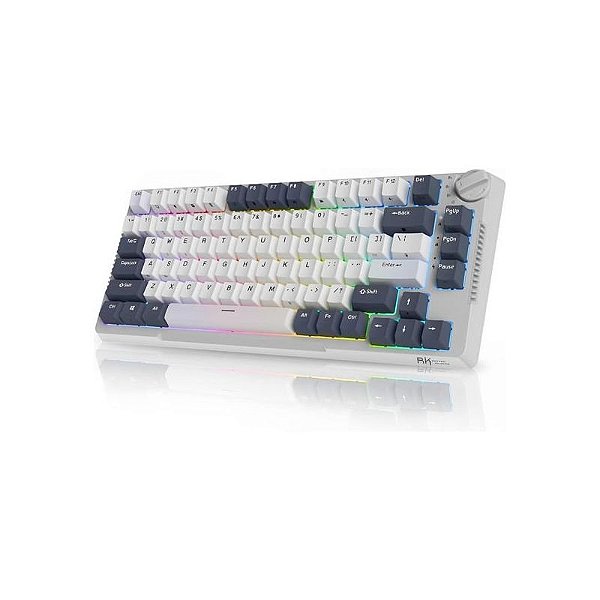Teclado Mecânico Royal Kludge RKH81 75% RGB Sem Fio Switch Azul - Branco Noturno