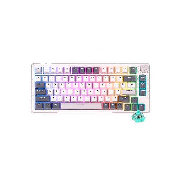 Teclado Mecânico Wireless Royal Kludge RKH81 RGB 75% Switch SKY Cyan - Branco Noite