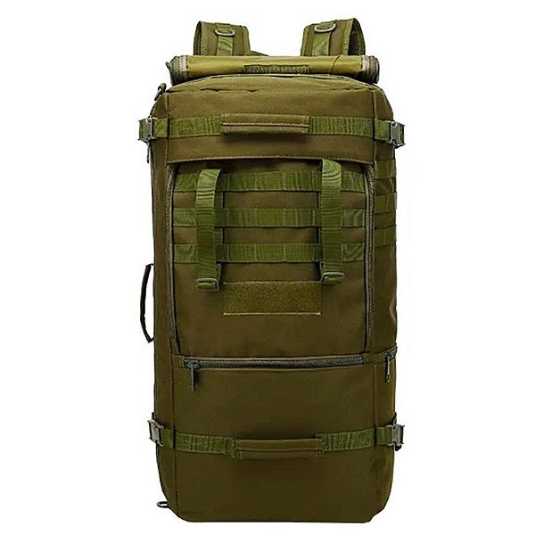 Mochila Tática Doberman 60L Camuflada Verde para Aventureiros e Freqüentadores de Atividades Externas
