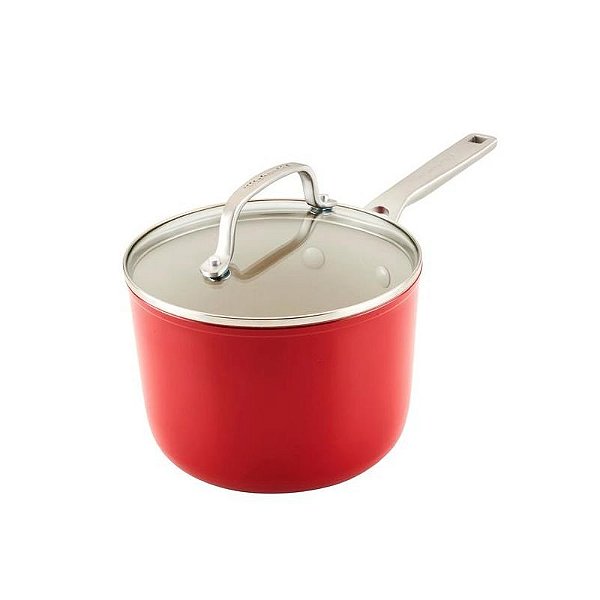 Caçarola Antiaderente de Cerâmica 31CM com Tampa de Vidro - Vermelho Imperial Kitchenaid