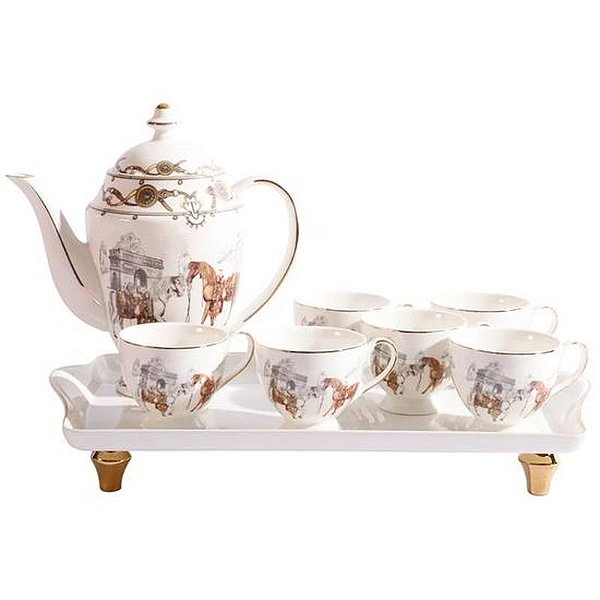 Conjunto Elegante de Porcelana para Chá e Café com 8 Peças