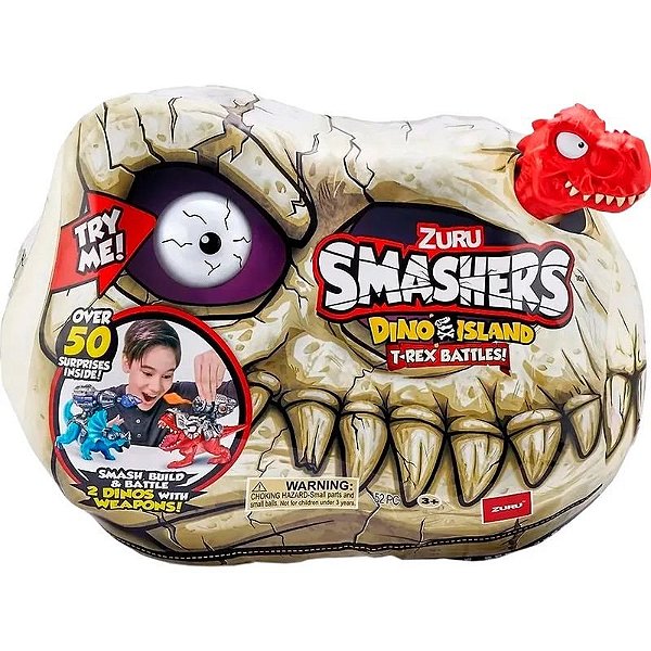Batalhas de T-Rex na Ilha dos Dinossauros - Smashers Zuru com 50 Surpresas