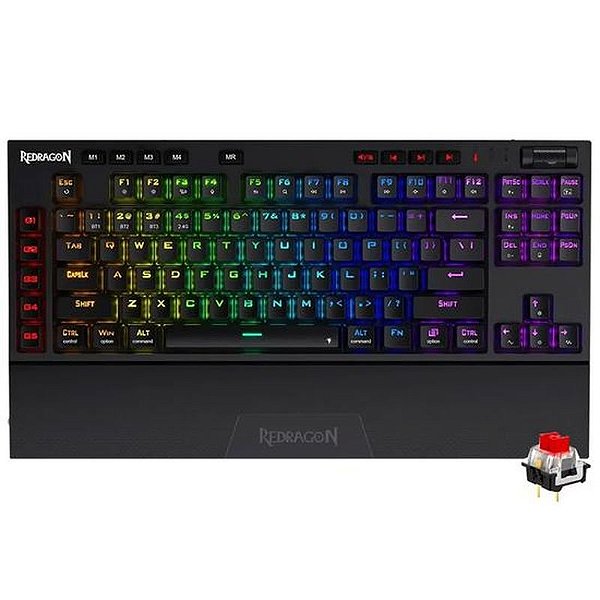 Teclado Mecânico Gamer Redragon K596RGB-Pro Vishnu Wireless - RGB - Preto - Inglês