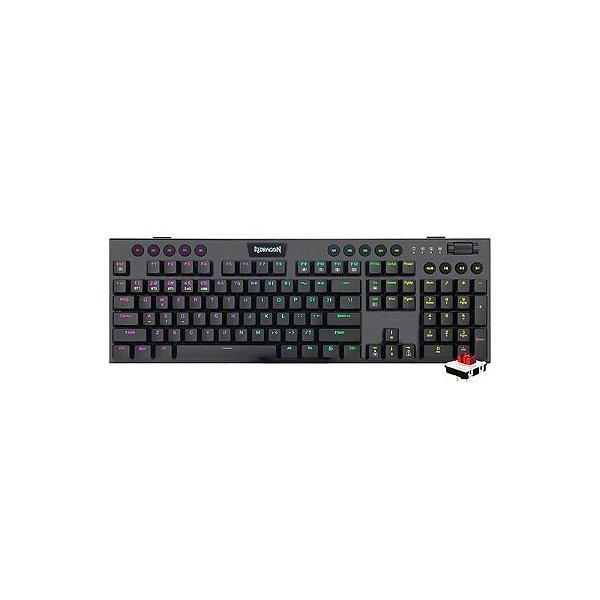 Teclado Mecânico Redragon Horus Pro K618RGB Sem Fio - Switch Vermelho - Preto