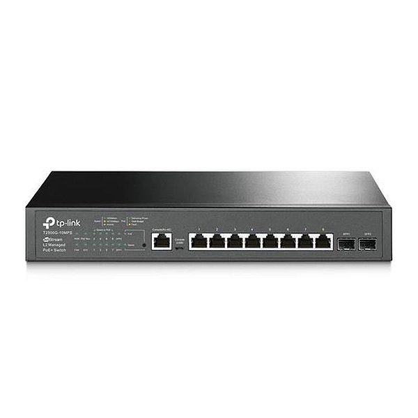 Switch TP-Link T2500G-10MPS - Comutador Gigabit de 8 Portas - Cinza