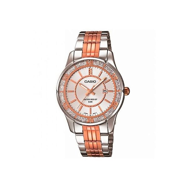 Relógio Casio LTP-1358RG-7AVDF Feminino Rosa e Prata Elegante
