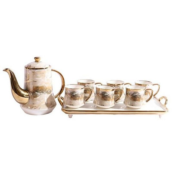 Conjunto de Porcelana Elegante para Chá e Café 8 Peças Premium
