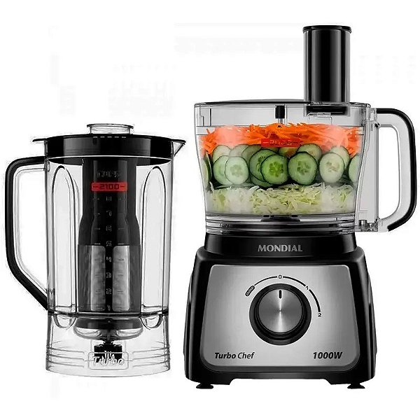 Processador de Alimentos Mondial Turbo Chef 9 em 1 + Liquidificador 1000W - Preto 110V