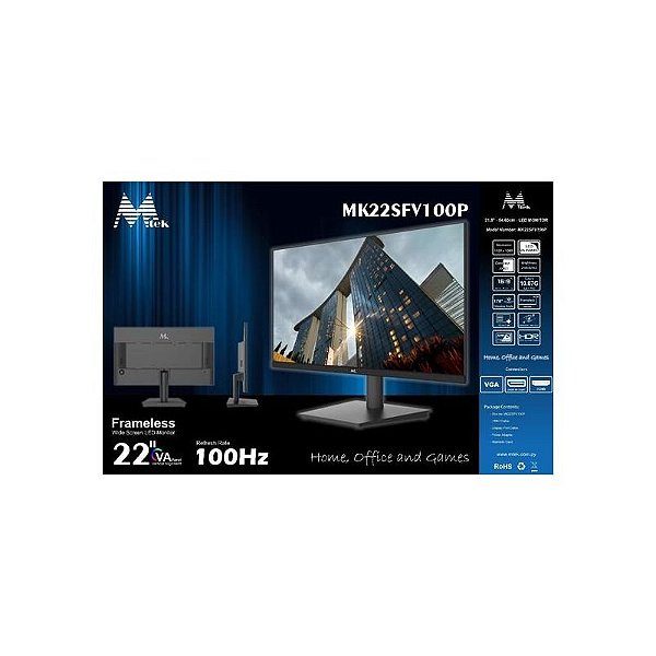 Monitor MTEK 22 HDMI Preto MK22SFV100P VA 100Hz Ultra Slim