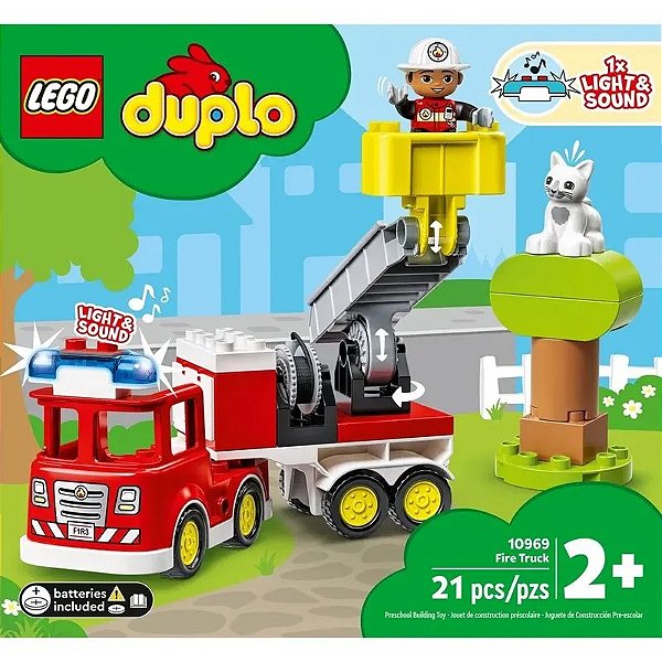 Caminhão de Bombeiros Lego Duplo 10969 - Brinquedo Educativo com 21 Peças