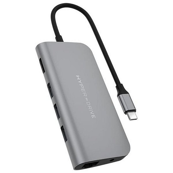 Adaptador Hub 9 em 1 HyperDrive HD30F Cinza - USB Tipo C
